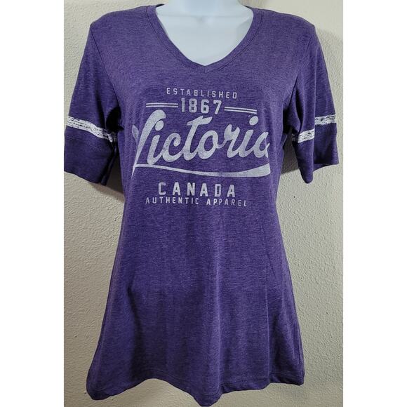 Initial Attraction Purple Heathered Victoria Canada Graphic Top Medium Soft - Picture 1 of 5